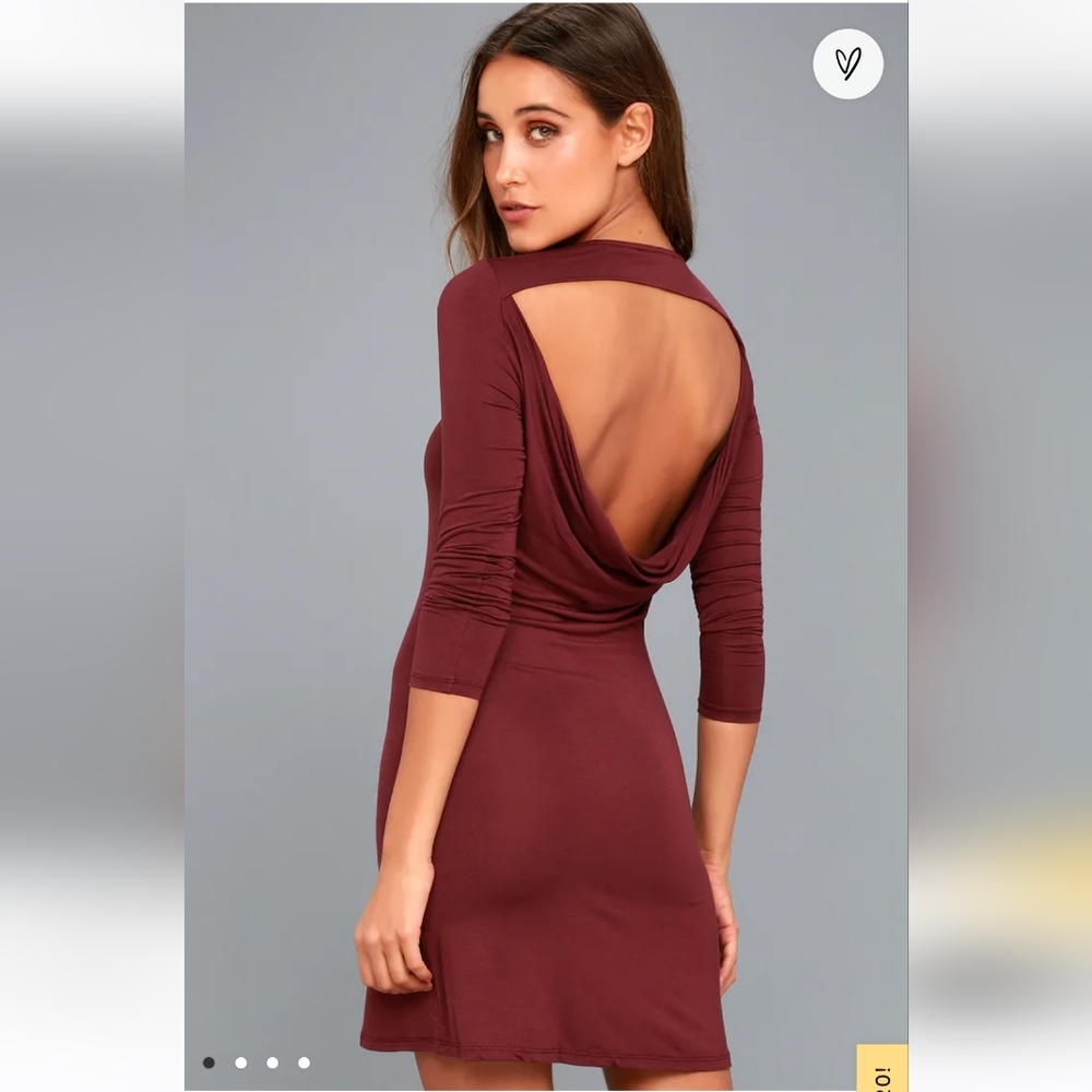 Lulus NWT Kiss and Tell Burgundy Long Sleeve Backless Dress